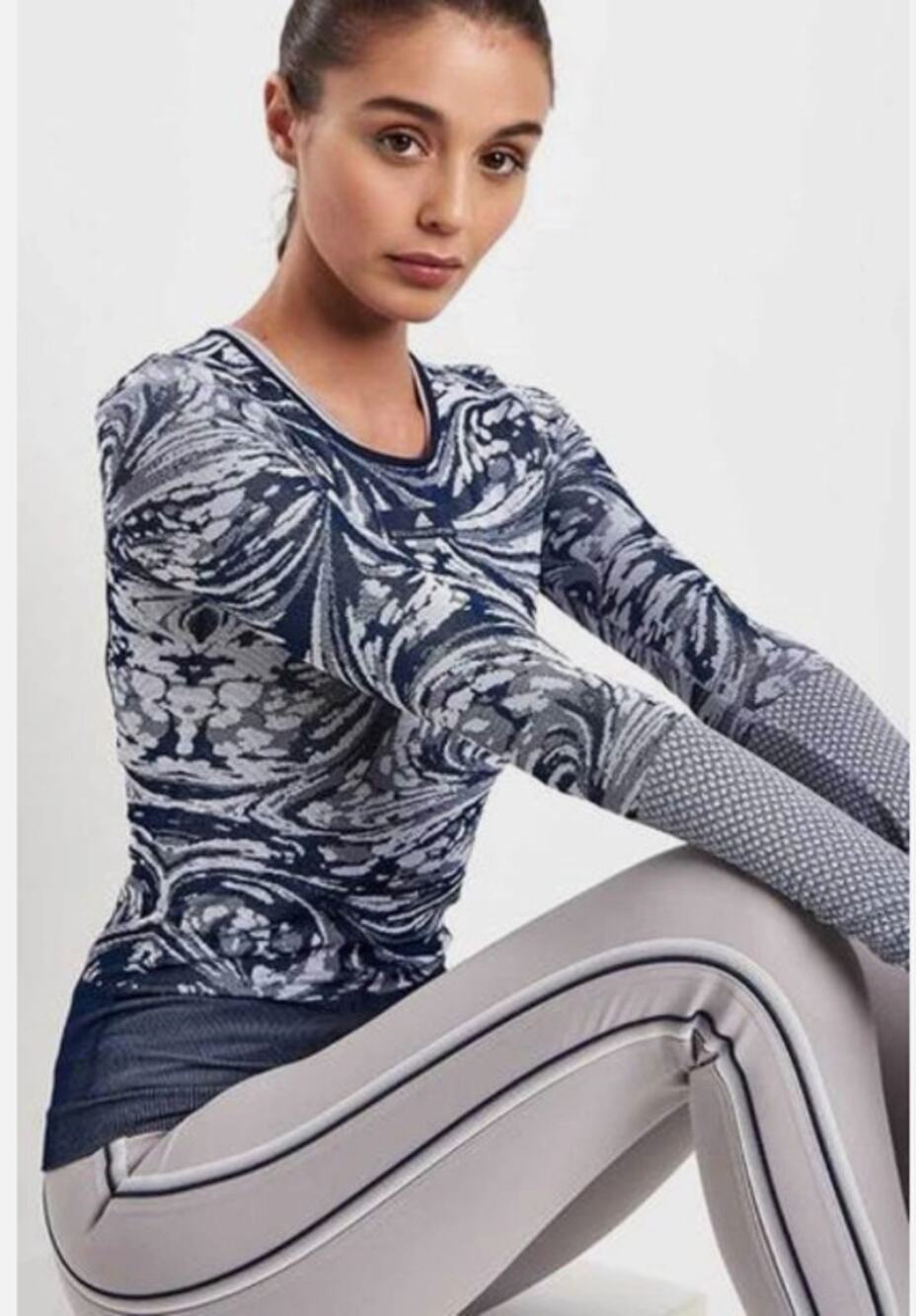Adidas Stella McCartney CF4133 Yoga Seamless Tee Collegiate Navy/ White Sz L